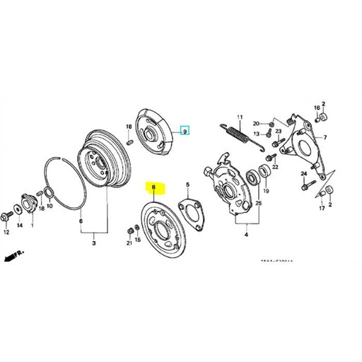 [75130-758-003] Ensemble plaque de frein h4514h année 91, 75130-758-003