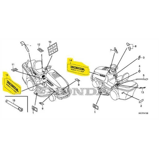 [87505-VK1-E10] Etiquette Capot latéral Honda HF2622 à la pièce, 87505 VK1 E10, 87505VK1E10, 87505-VK1-E10