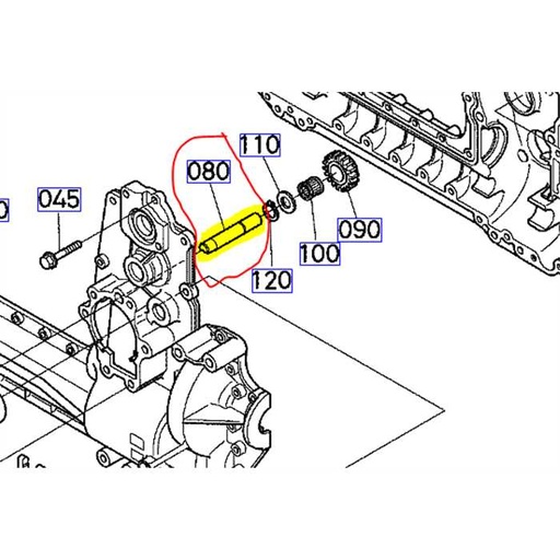 [K1253-14300] Axe support pignon de prise de force KUBOTA GR2100, K125314300, K1253-1430-0