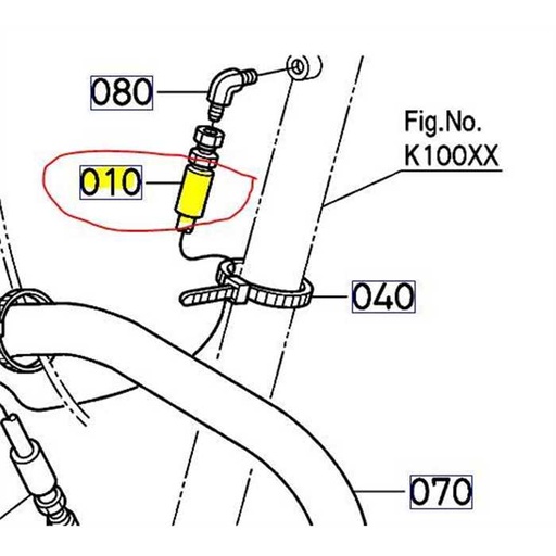 [K6073-64820] Flexible de cylindre supérieur droit KUBOTA GCK500, K607364820, K6073-6482-0