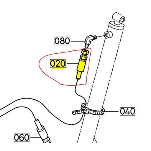 [K6073-64640] Flexible de cylindre supérieur gauche KUBOTA GCK500 coté vérin, K607364640, K6073-6464-0