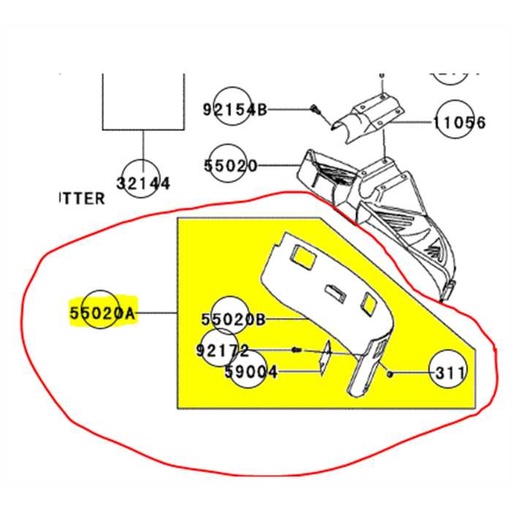 [55020-R006] Garand inférieur avec partie coupe fil KAWASAKI kbh35, 55020R006, 55020-R006