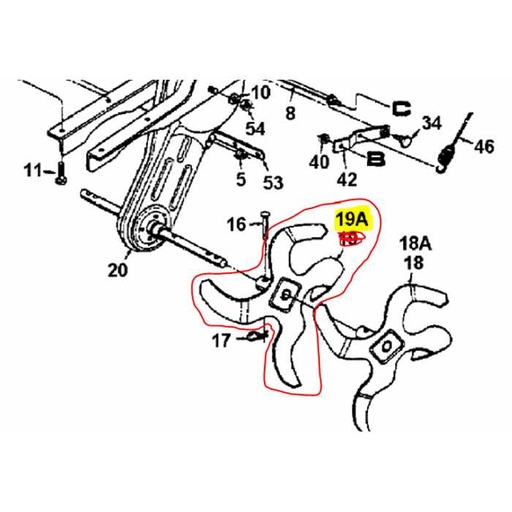 [642-0002] Jeu de fraise intérieur GAUCHE bineuse MTD t390, 6420002, 642-0002-0637