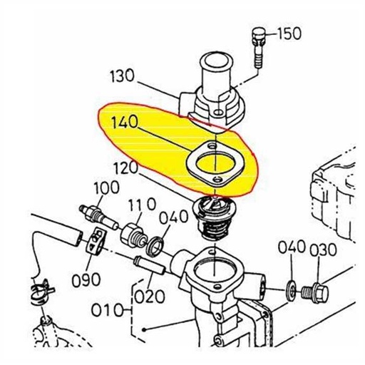 [16221-73270] Joint de thermostat KUBOTA G23-V1505-D1302, 1622173270, 16221-7327-0