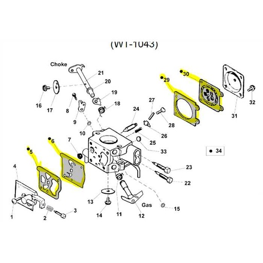 [AC-36121] 036121 kit: membrane carburatore WT-777a, D22-WAT, 36121, AC36121, K10-WAT