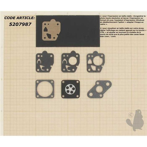 [520-7987] Kit membrane adaptable TK pour moteurs POULAN Pro 200 MARUNAKA KAWASAKI TD48 HOMELITE et SHINDAIW, 5207987, 520-7987