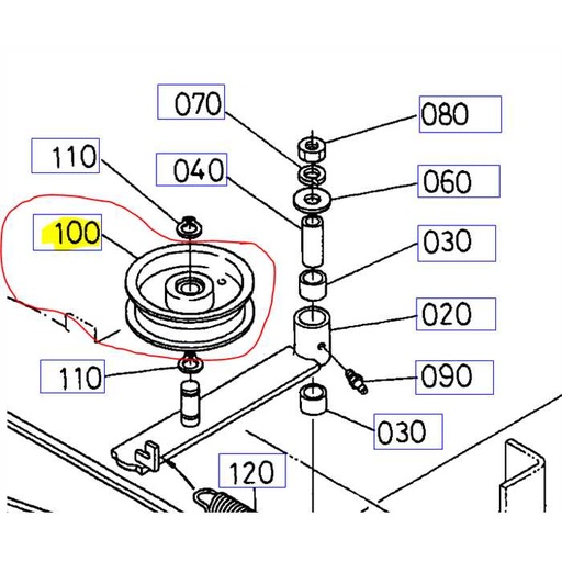 [76539-34883] Poulie tendeur courroie de lame KUBOTA G1900-T1600, 7653934883, 76539-3488-3