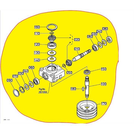 [K5273-33104] Renvoi angle complet central KUBOTA GR2100-2 - rck48, K527333100, K5273-33100, K5273-3310-4, K5273-3310-0