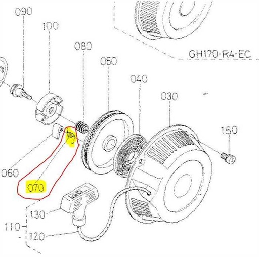 [13615-61630] Ressort de cliquet de lanceur KUBOTA GH170-GH400 a la pièce, 13615-6163-0, 1361561630