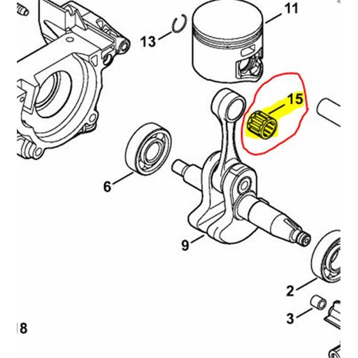 [9512-003-2349] Roulement axe de piston 11x14x12.5 STIHL FS460, 95120032349, 9512-003-2349