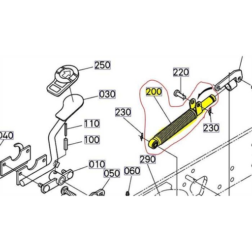 [K2651-42150] Vérin rappel de pédale KUBOTA BX2350, K265142150, K2651-4215-0