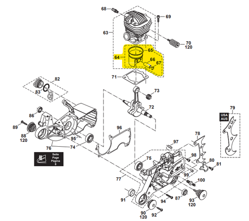 [038.132.070] Piston Dolmar PS7900-PS7910, 038132070, 038.132.070, D038132070, 198666-9, 1986669