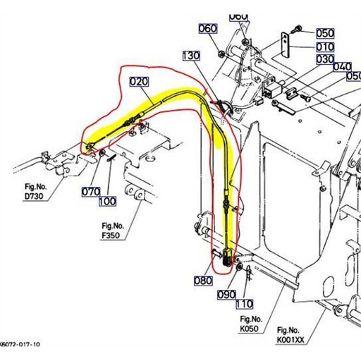 [K6072-63490] Cable de rappel de bac KUBOTA G18, K607263490, K6072-6349-0